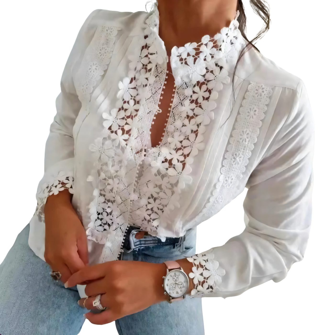 Damen Bluse | Blumendruck | Spitzen-Details | Eleganter Schnitt