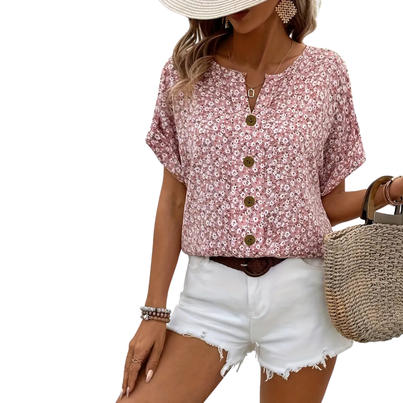 Damen Sommer Top | Lockere Passform | Knopfdetails | Atmungsaktiv