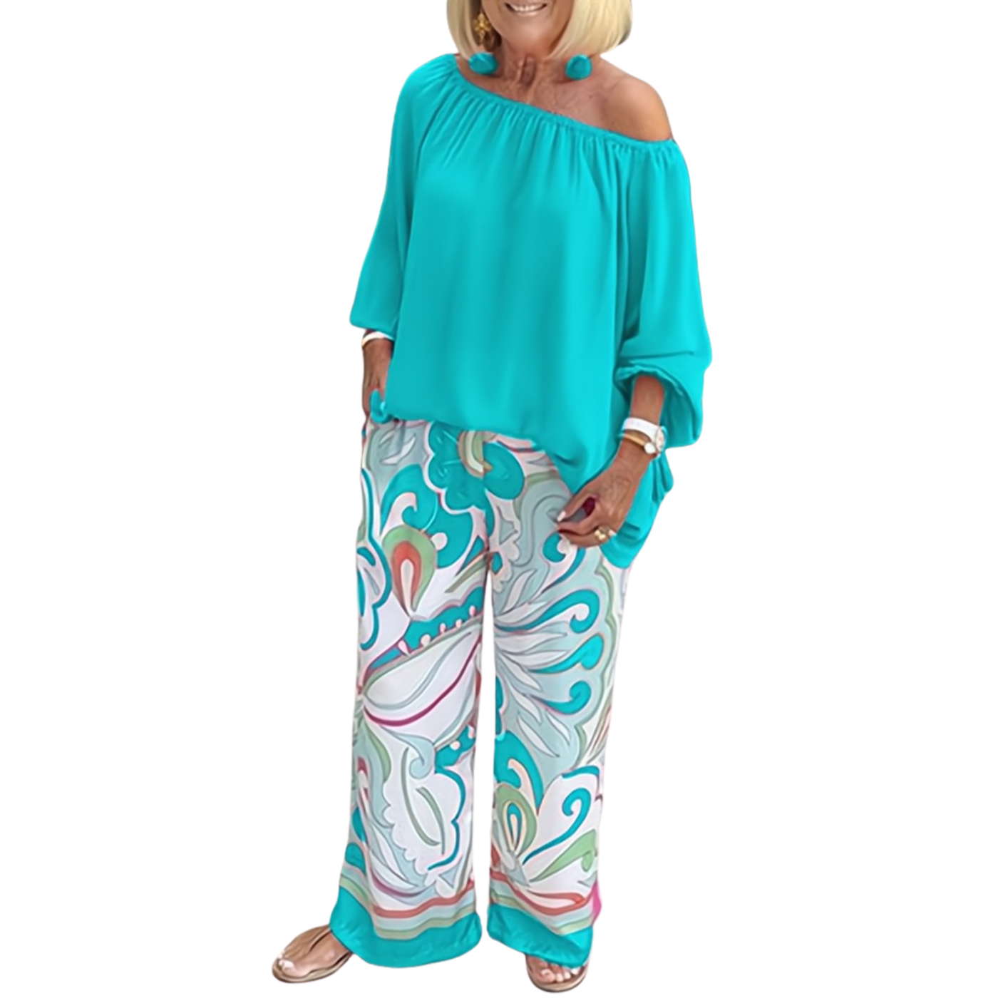 Damen Sommer Ensemble | Bluse & Hose | Lockerer Schnitt | Elegantes Design | Weites Bein