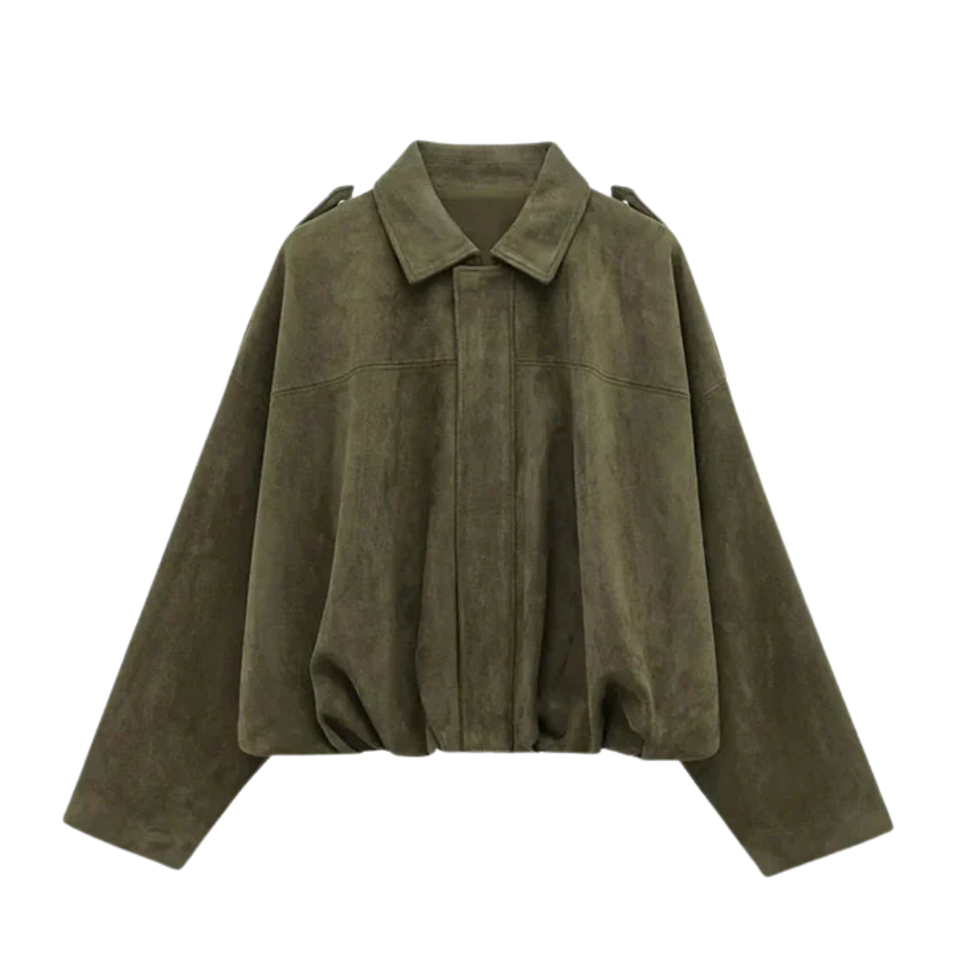 Damen Überdimensional Jacke | Weiche Wildlederoptik | Voll gefüttert | Khaki