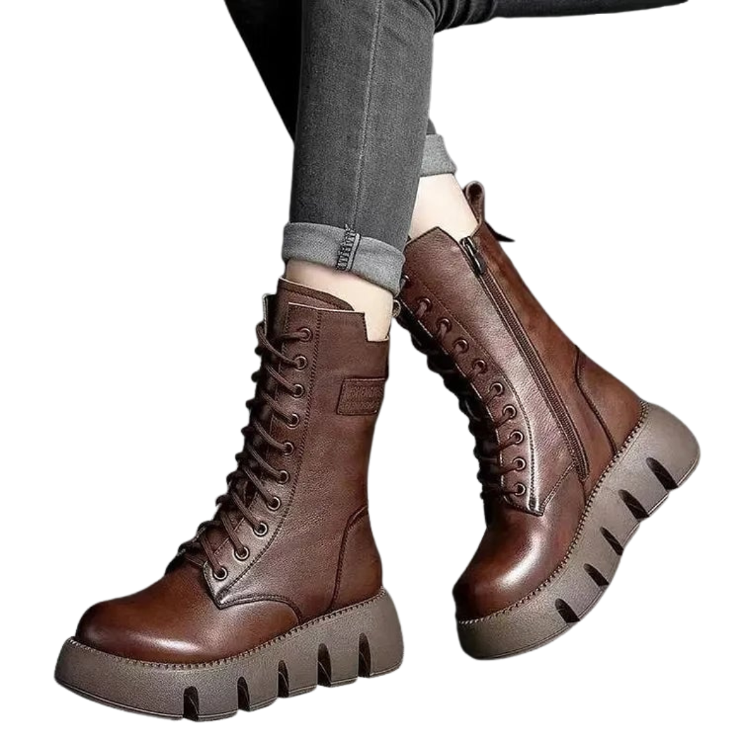 Damen Winterstiefel mit Reißverschluss | Rutschfeste Sohle | Warm Gefüttert | Echtleder-Optik