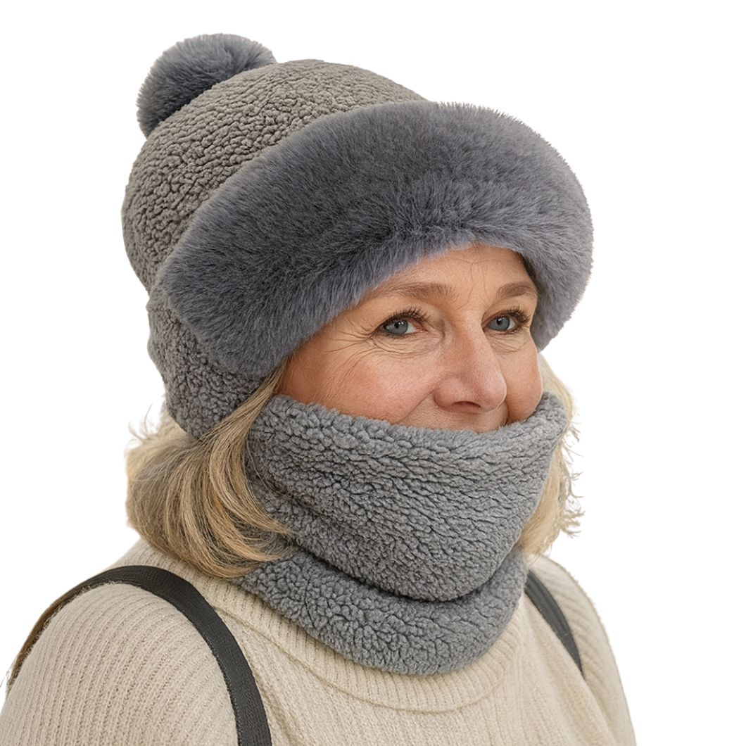 Winterfleece Mütze & Schal Set | Weich & Warm | Mit Pompon | Für Damen