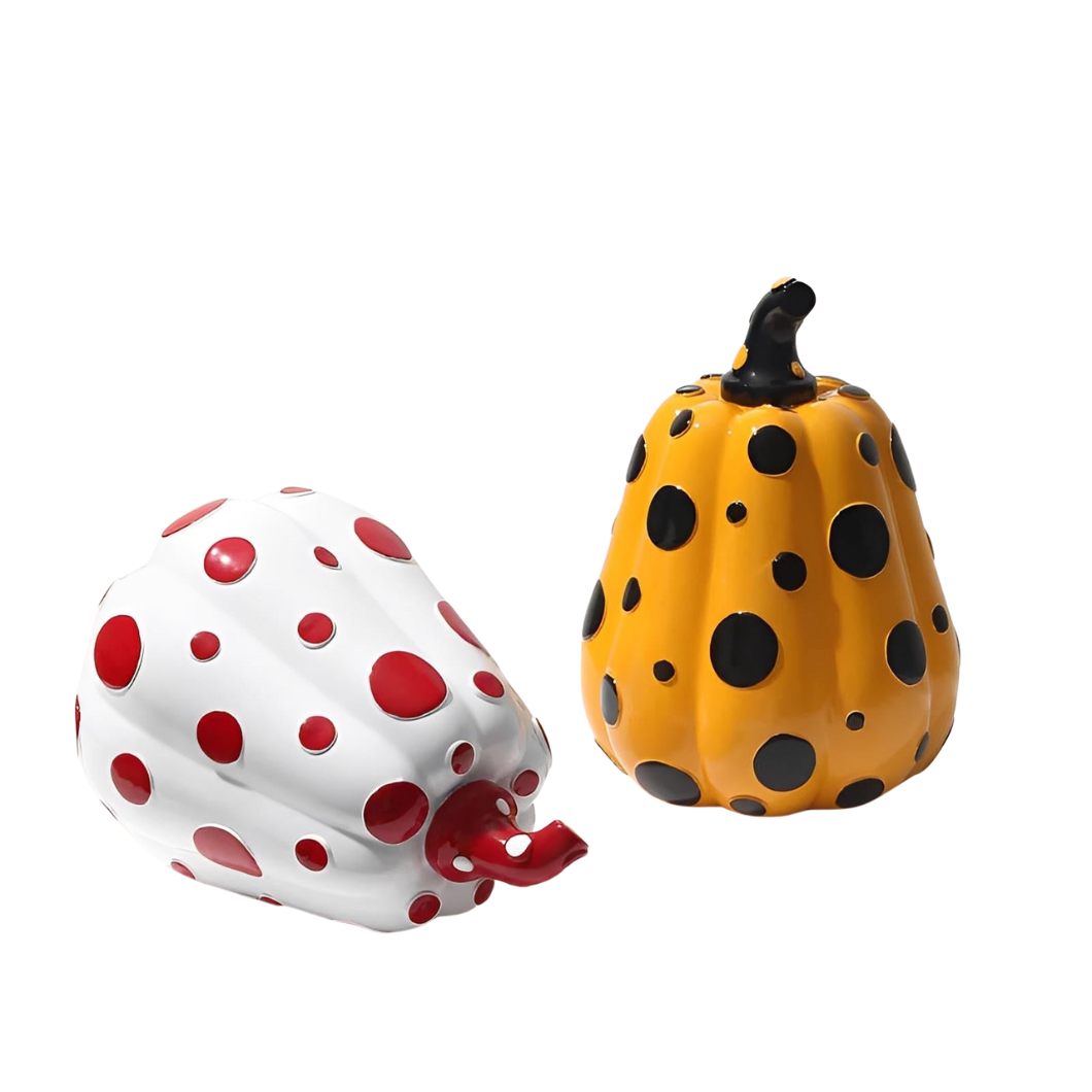 Deko Kürbisse mit Polka-Punkte | Glänzende Harzoptik | Herbstliche Tischdeko