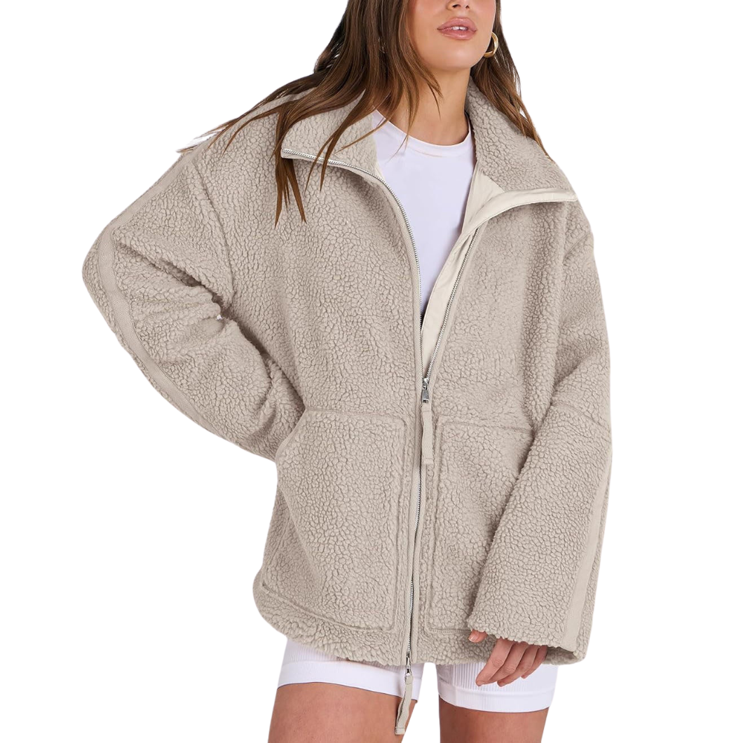 Damen Luxus Fleecejacke | Überdimensional & Weich | Wollmischung mit Reißverschluss | Warm & Modisch für Winter