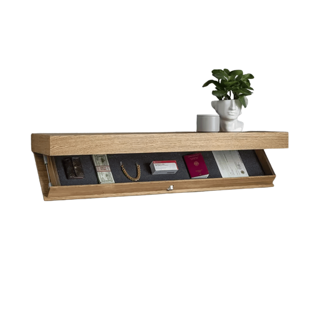 Wandregal mit Geheimfach | Massivholz | Modernes Schwebendes Design | Versteckte Aufbewahrung