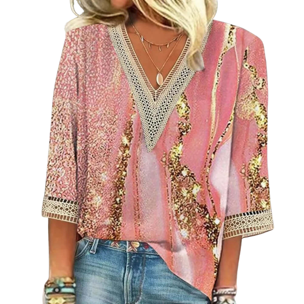 Damen Bluse | Ombre Farbverlauf | V-Ausschnitt & Luftige Ärmel | Elegant & Vielseitig