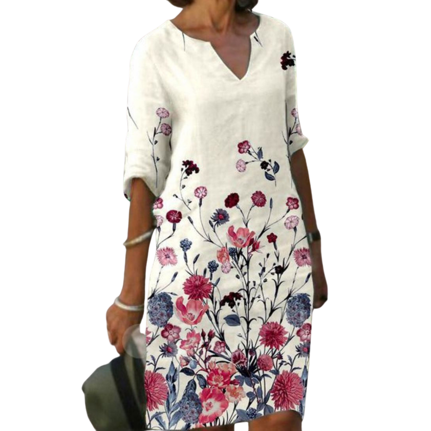 Damen Kleid | Blumenprint | Luftiges Sommerkleid aus weichem Leinen | Figurfreundlicher Schnitt