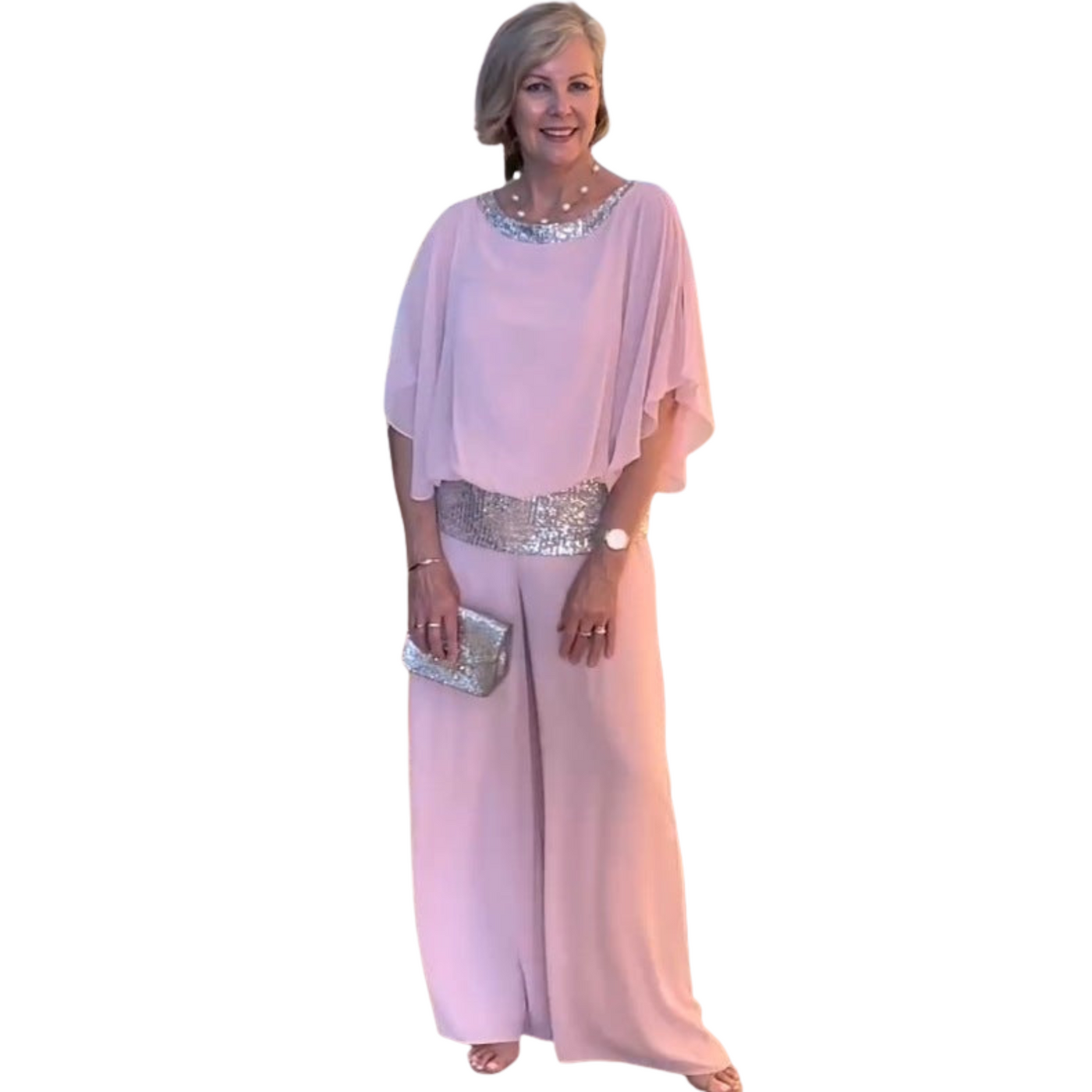 Damen Outfit Set | Pailletten-Top mit geschlitzten Ärmeln & Hose | Elegant & Festlich für Alltag & Feiern