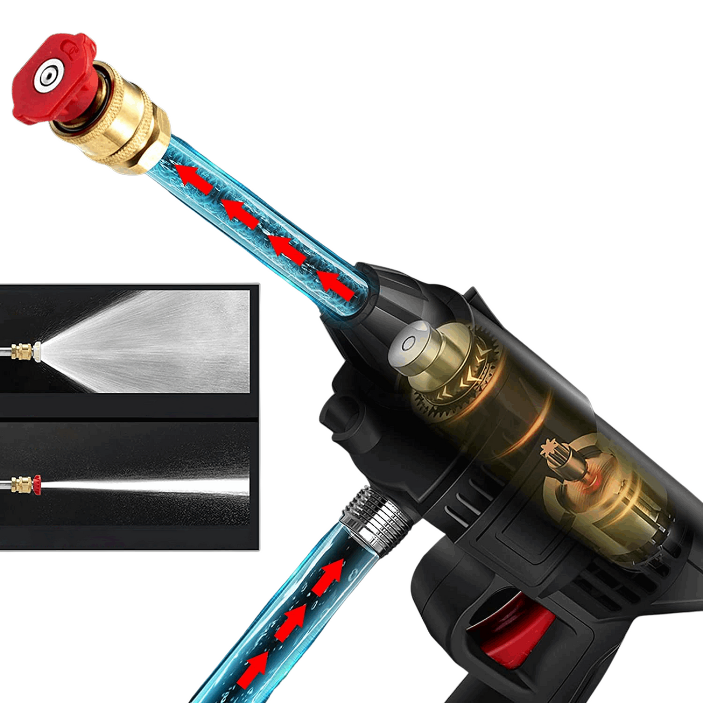 Tragbarer Elektrischer Hochdruckreiniger | Akku & 5m Schlauch | 2 Düsen + Schaumflasche | Auto, Garten & Outdoor Reinigung