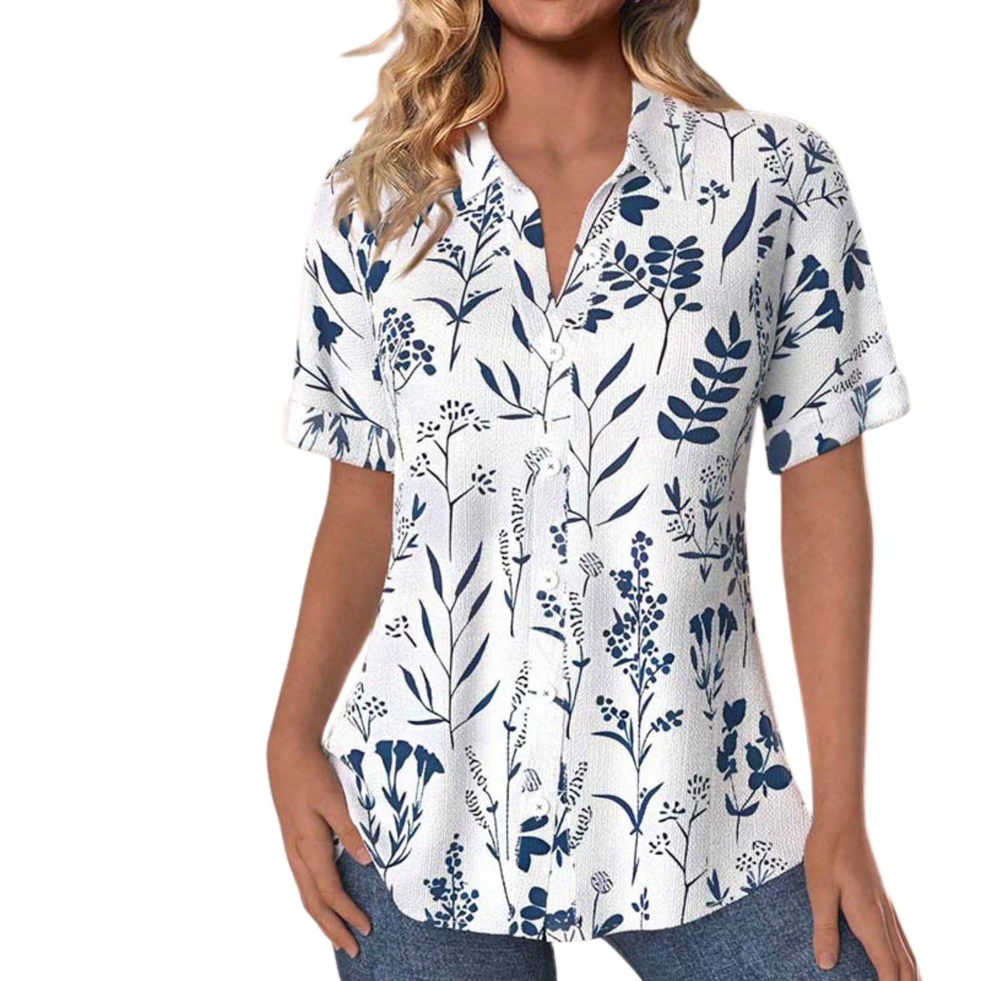 Kurzarmhemd Sommer | Baumwoll-Polyester, Umlegekragen & Knöpfe | Leichtes Blättermuster für Frühling & Urlaub