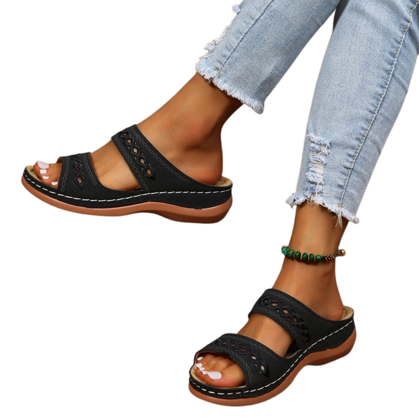 Damen Orthopädische Sandalen | Bequeme Fußbett Sandalen | Rutschfeste Gummisohle | Retro Design