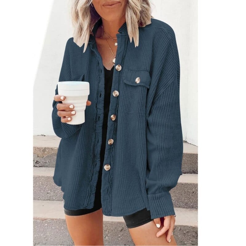 Livia - Trendige Rippfluwele Knoopbluse