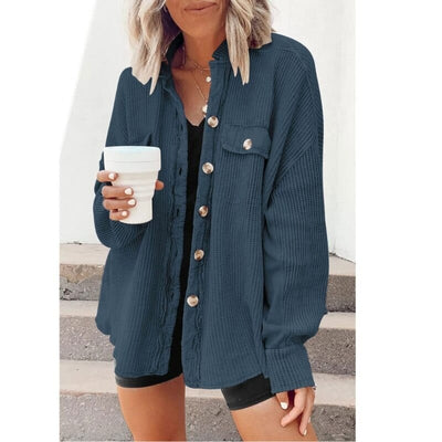 Livia - Trendige Rippfluwele Knoopbluse