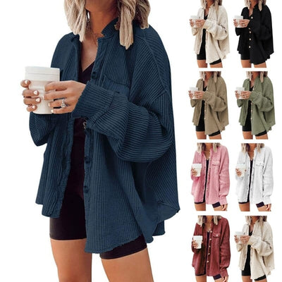 Livia - Trendige Rippfluwele Knoopbluse