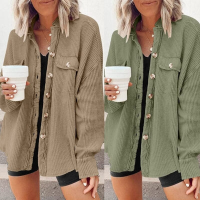 Livia - Trendige Rippfluwele Knoopbluse