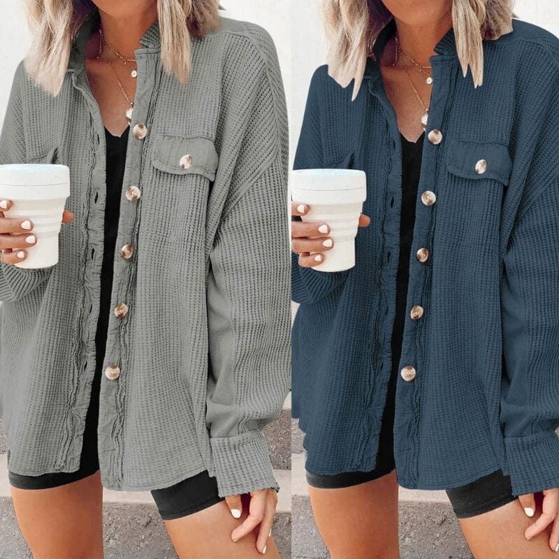 Livia - Trendige Rippfluwele Knoopbluse