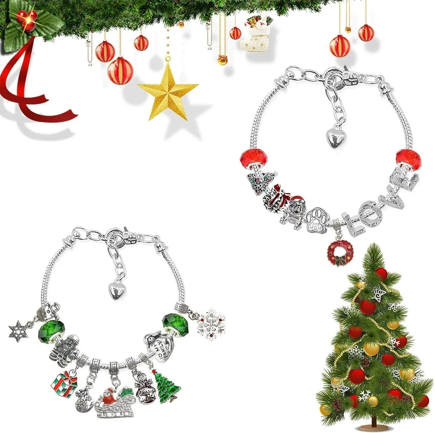 Adventskalender Schmuckset | DIY Weihnachts-Armband mit 24 Anhängern | Festliche Countdown-Idee