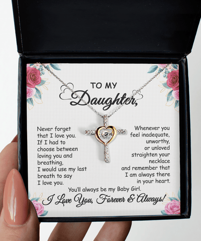 Halskette mit Botschaftskarte | Geschenk für Tochter | Kreuz mit Zirkonia & Geschenkbox