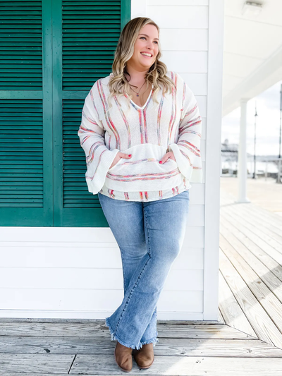 Damen Bootcut Jeans | Hohe Taille | Stretch Denim mit Fransen-Saum | Figurbetonte Passform