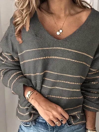 Luna - Gestreiftes V-Ausschnitt-Shirt für die Trendige Frau