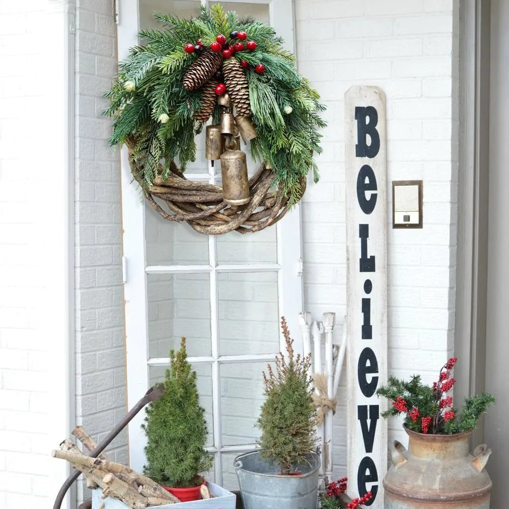 Boho Weihnachtskranz mit Glocken | Tür- & Wanddekoration | Handgefertigt