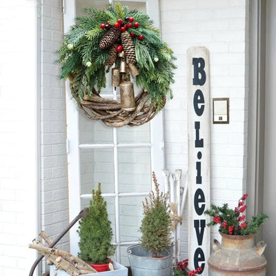 Boho Weihnachtskranz mit Glocken | Tür- & Wanddekoration | Handgefertigt