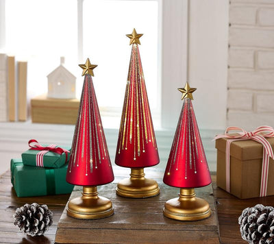 Leuchtende Weihnachtsbäume Set | Sternennacht-Design | Mit Timer | Batteriebetrieben | Für Innenräume