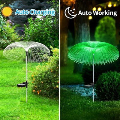Solar Gartenleuchte | Quallen-Design mit Glasfasern | Warmweiß & 7-Farbig | Wasserdicht