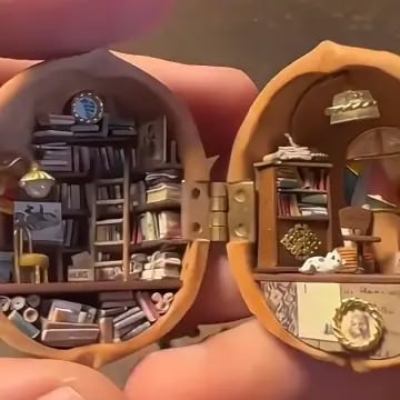 Miniatur Häuschen aus Walnussschale | Handgefertigt | Mit Licht