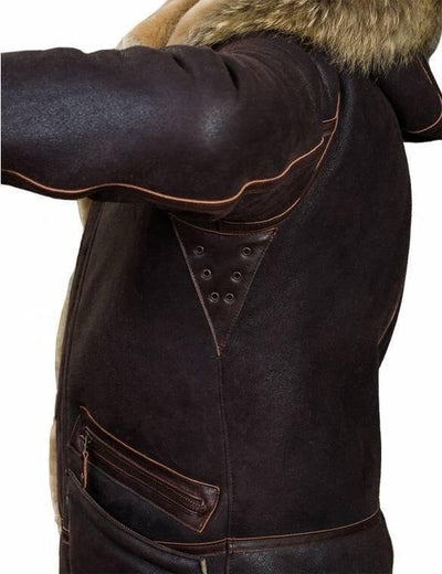 Herren Parka B-7 | Lammfell | Abnehmbare Kapuze mit Waschbärfell | Winterjacke