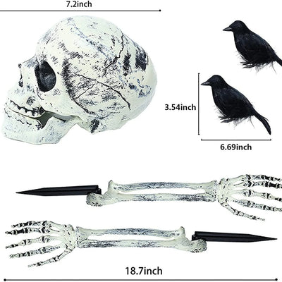 Halloween Deko mit LED-Licht | Schädel & Hände | Wetterfest | 8 Leuchtmodi | Batteriebetrieben