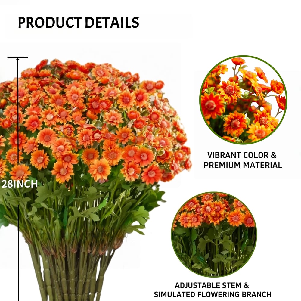 Künstliche Chrysanthemen | UV-beständig | Herbst-Deko für draußen | Naturgetreues Seidenmischgewebe