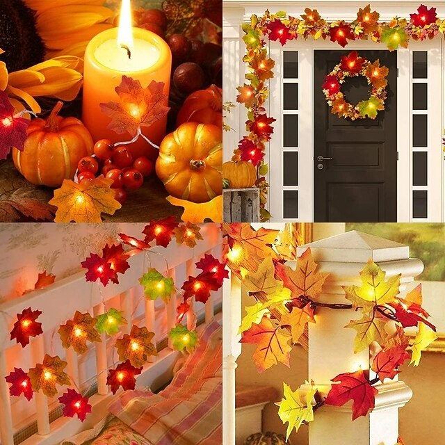 LED Ahornblatt-Lichterkette | Warmweißes Licht | USB & Batteriebetrieb | Herbstdeko Innen & Außen