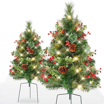 Weihnachtliche Urnen-Deko mit LED-Lichtern | Realistische Tannenzweige & Beeren | Innen- und Außenbereich