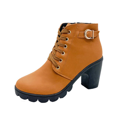 Damen Stiefeletten mit Blockabsatz | Warm Gefüttert | Rutschfeste Sohle | Goldene Details
