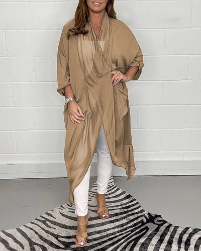 Damen V-Ausschnitt Bluse | Locker geschnitten | Seidig-glattes, atmungsaktives Material | S–5XL