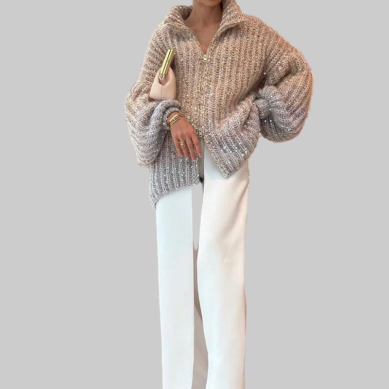 Damen Strickjacke mit Pailletten | Eleganter Glanz & Leichtes Gewebe | Einfarbig Cardigan für Alltag & besondere Anlässe