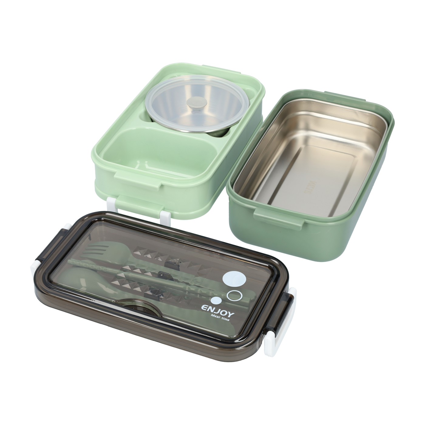 Lunchbox mit Suppenschale | Bento Box Grün | Auslaufsicher & BPA-frei | Mit Besteck & Fächern | Für Kinder & Erwachsene