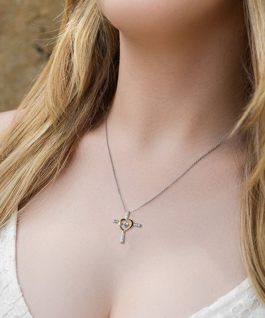 Halskette mit Botschaftskarte | Geschenk für Tochter | Kreuz mit Zirkonia & Geschenkbox