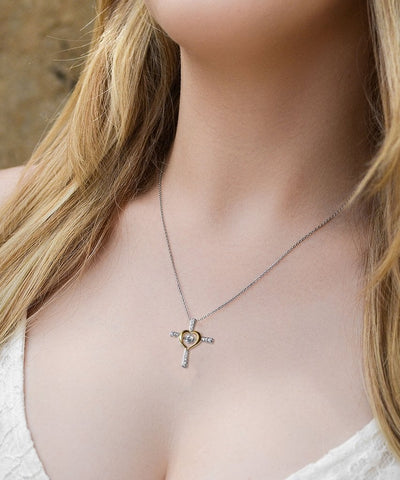 Halskette mit Botschaftskarte | Geschenk für Tochter | Kreuz mit Zirkonia & Geschenkbox
