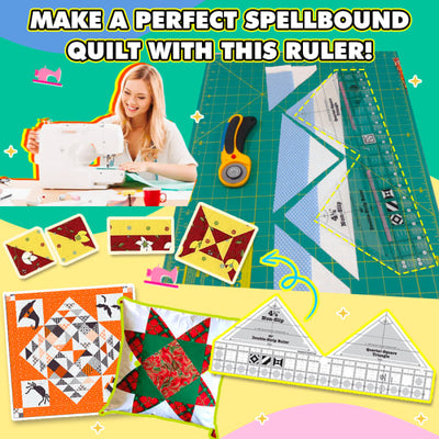 Patchwork Lineal 90° Doppelstreifen | Präzises Quilten | Zuschneiden von Dreiecken & Trapezen