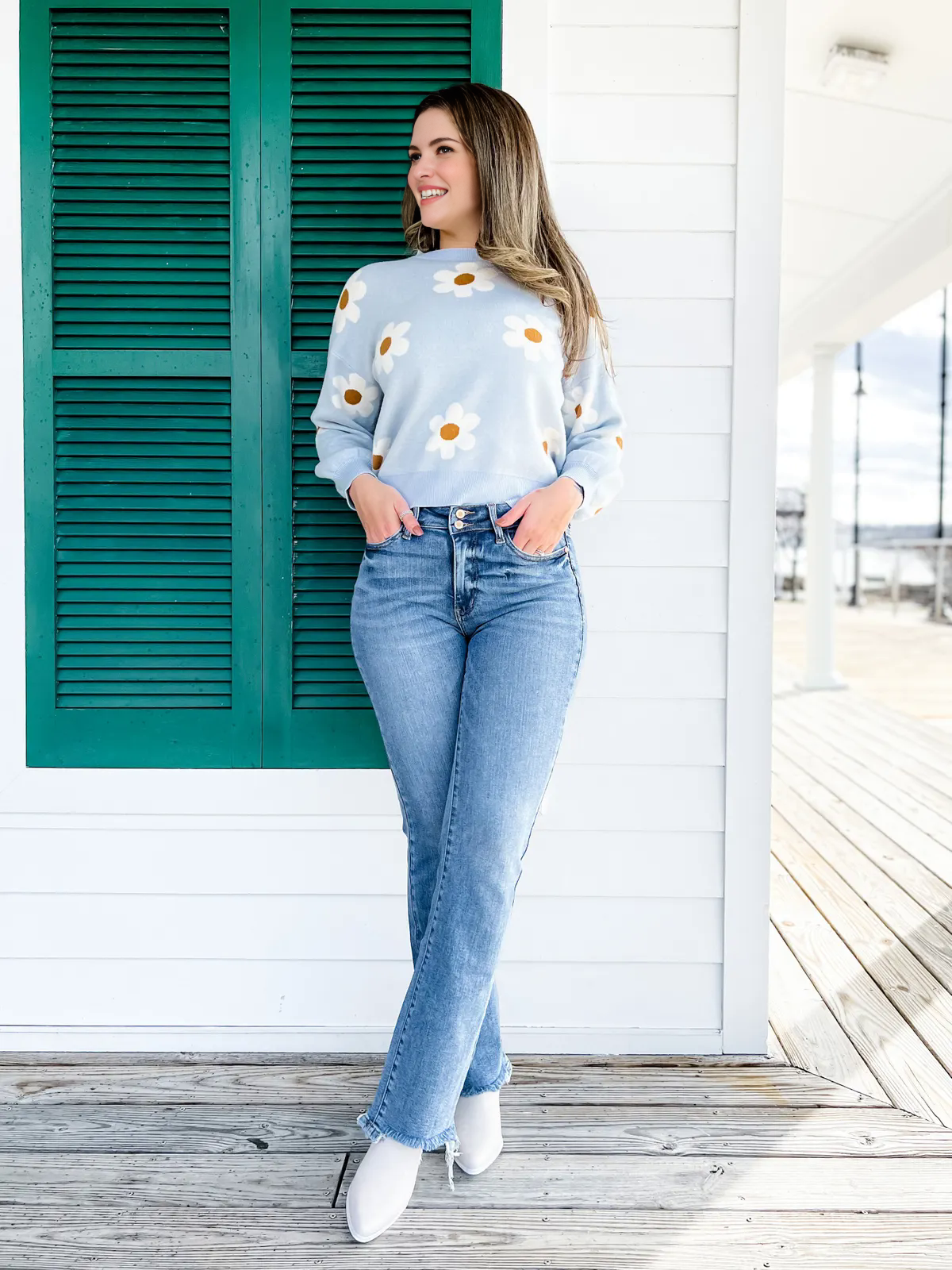 Damen Bootcut Jeans | Hohe Taille | Stretch Denim mit Fransen-Saum | Figurbetonte Passform