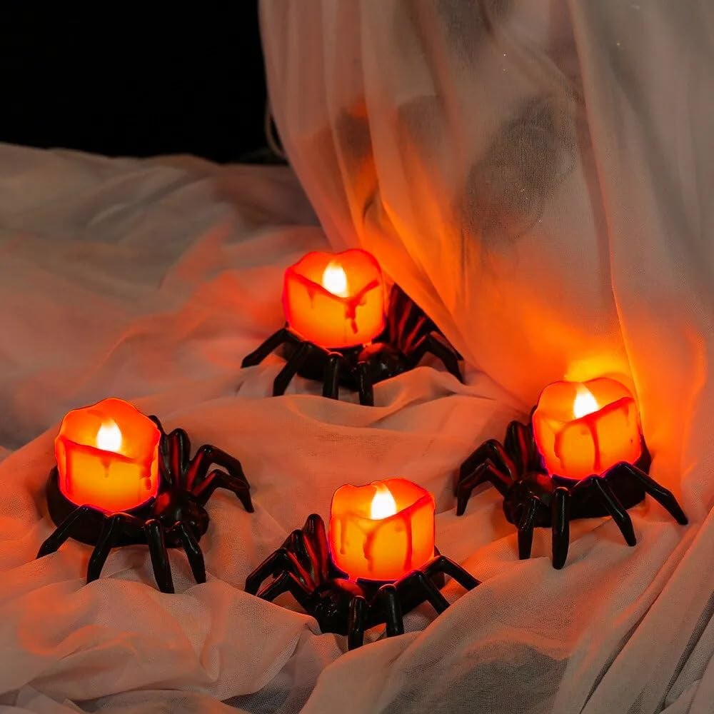 Halloween LED Kürbislampe mit Spinne | Warmweißes Licht | Batteriebetrieben & Sicher | Deko für Innen & Außen