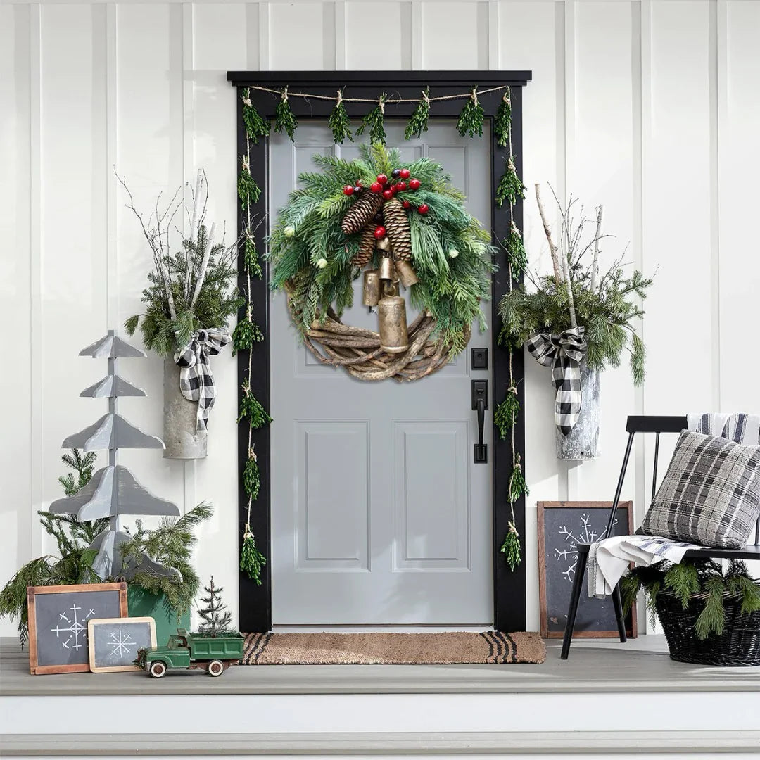 Boho Weihnachtskranz mit Glocken | Tür- & Wanddekoration | Handgefertigt