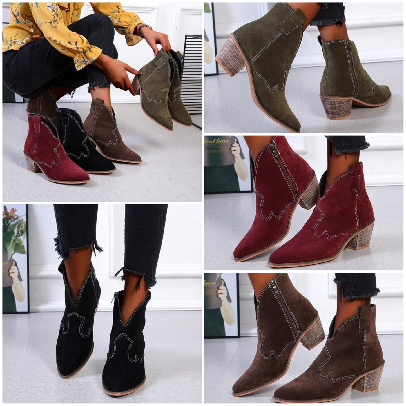 "Jane" Lässige Cowgirl Stiefeletten