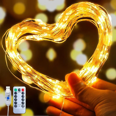 LED Lichterkette | Flexibler Kupferdraht | Warmweiß | IP65 Wasserdicht | USB-Betrieb