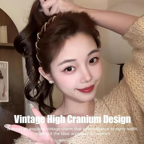 Vintage Wellen Haarreif | Mit Perlenverzierung & Volumeneffekt | Rutschfest & Druckfrei | Retro Eleganz