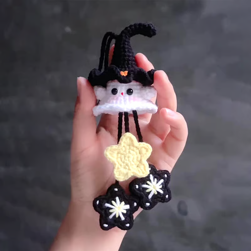 Halloween Häkelset  Geist mit Hexenhut | Komplett-Set für Anfänger & Profis | Garn, Haken & Zubehör