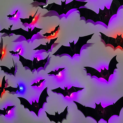 Leuchtende 3D Fledermaus Wanddeko | LED Halloween Dekoration | Innen & Außen Wetterfest | Gruselige Licht-Effekte