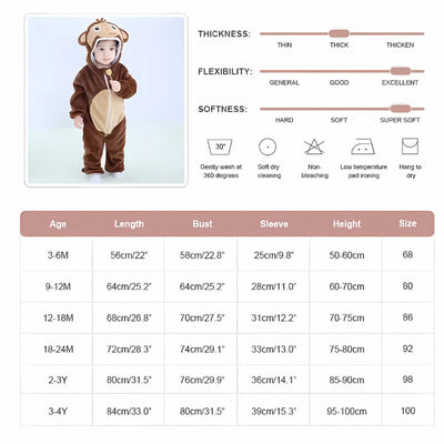 Baby Tier-Jumpsuit | Flauschiger Strampler mit Kapuze | Weich & Atmungsaktiv | Für Babys & Kleinkinder